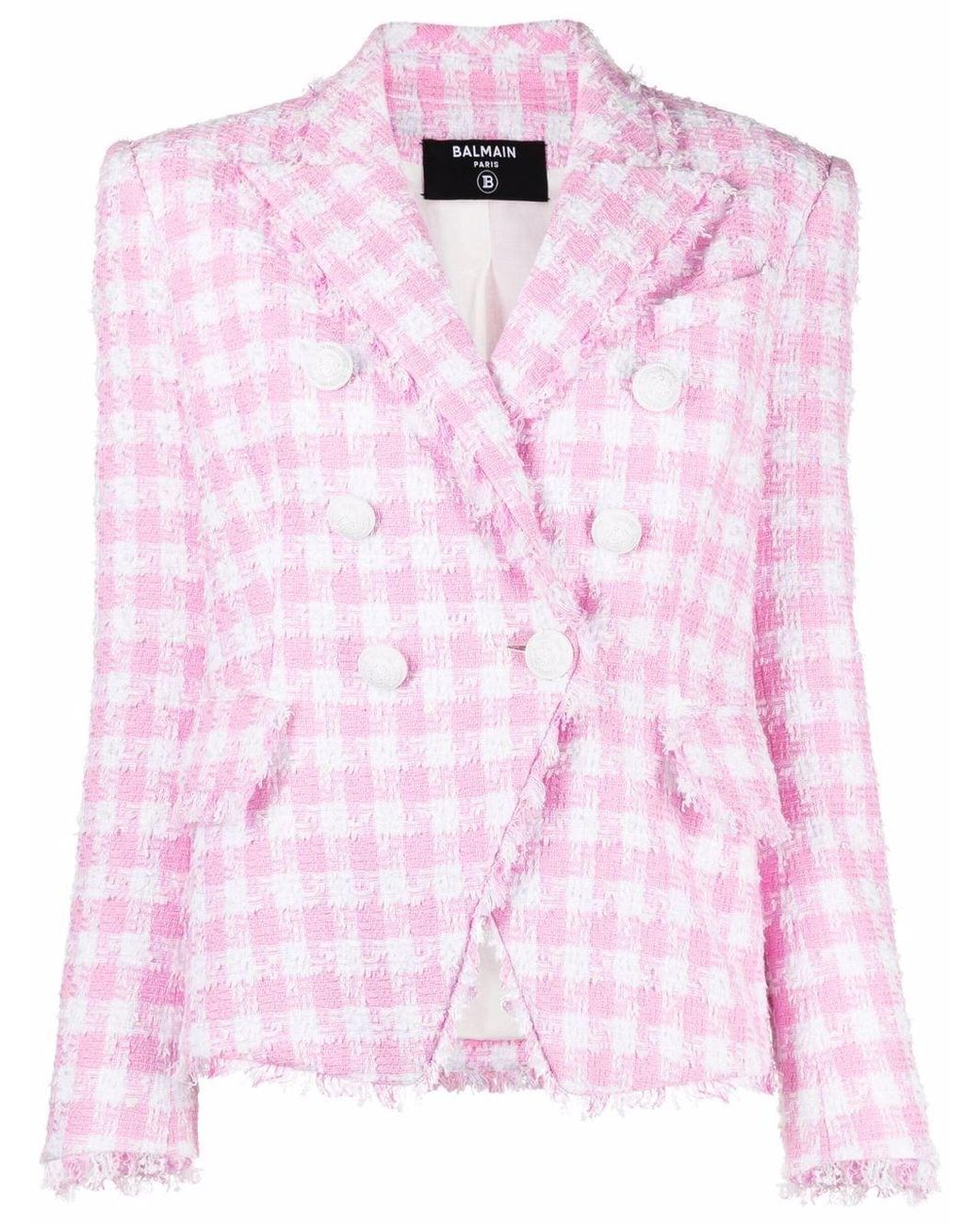 Blazer en tweed à carreaux vichy Balmain en coloris Rose | Lyst