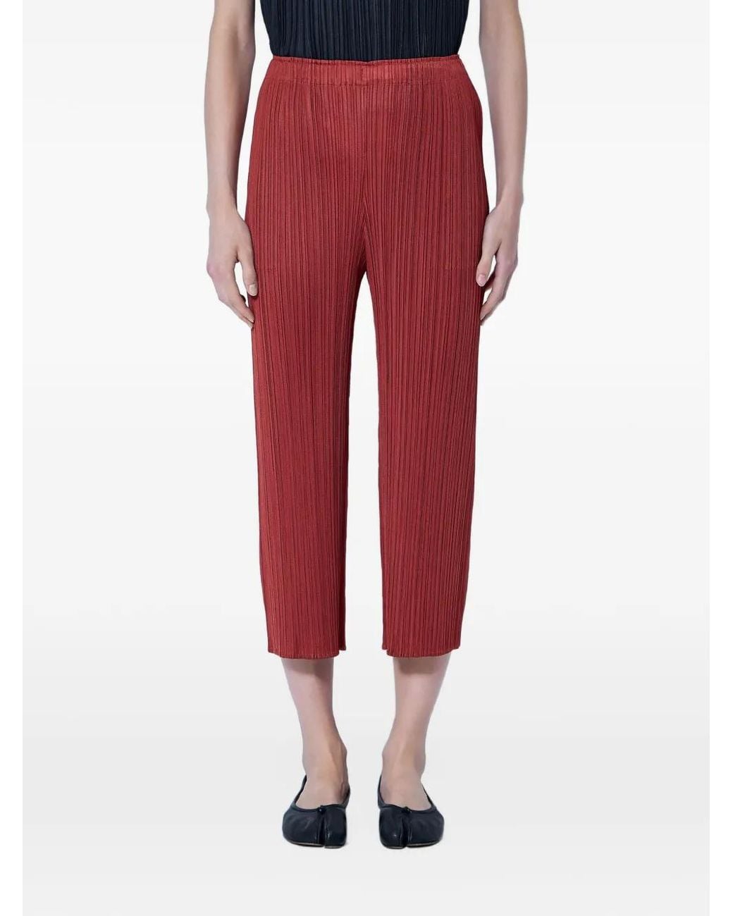 Pleats Please Issey Miyake Red Monthly Colors: September Pleated Cropped Trousers