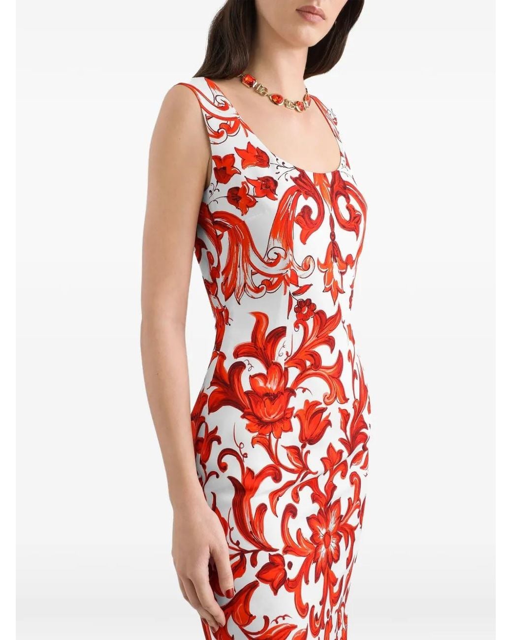 Dolce & Gabbana White Majolica-Print Charmeuse Dress