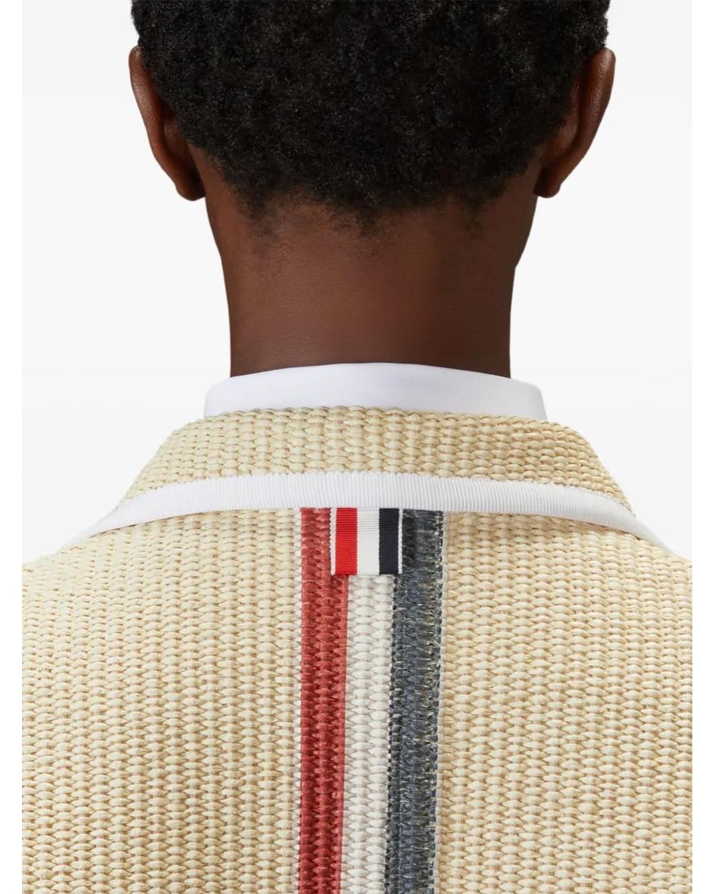 Thom Browne Blazer Met Streep En Raffia-Effect in het Natural