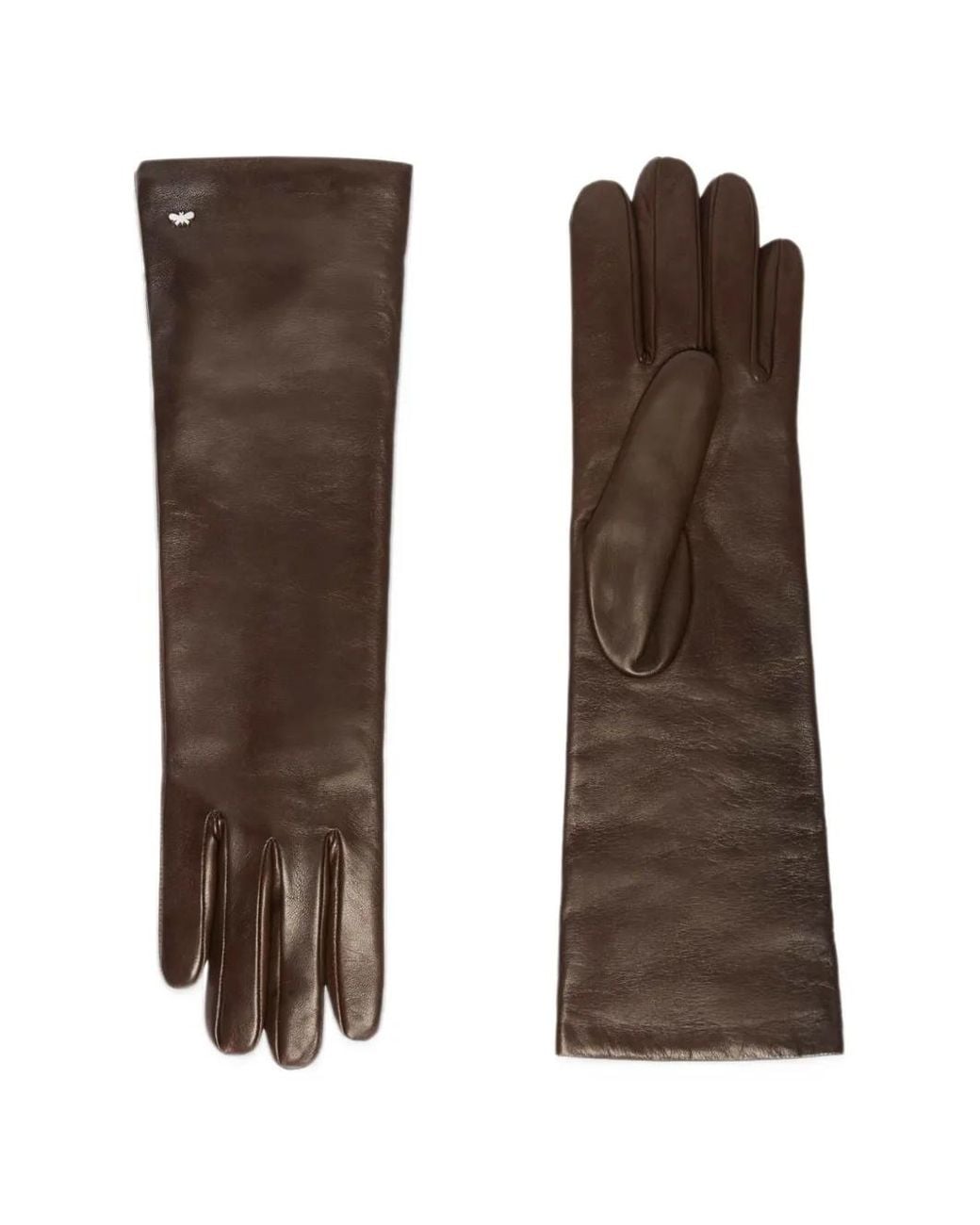 Weekend by Maxmara Brown Logo-Plaque Leather Gloves