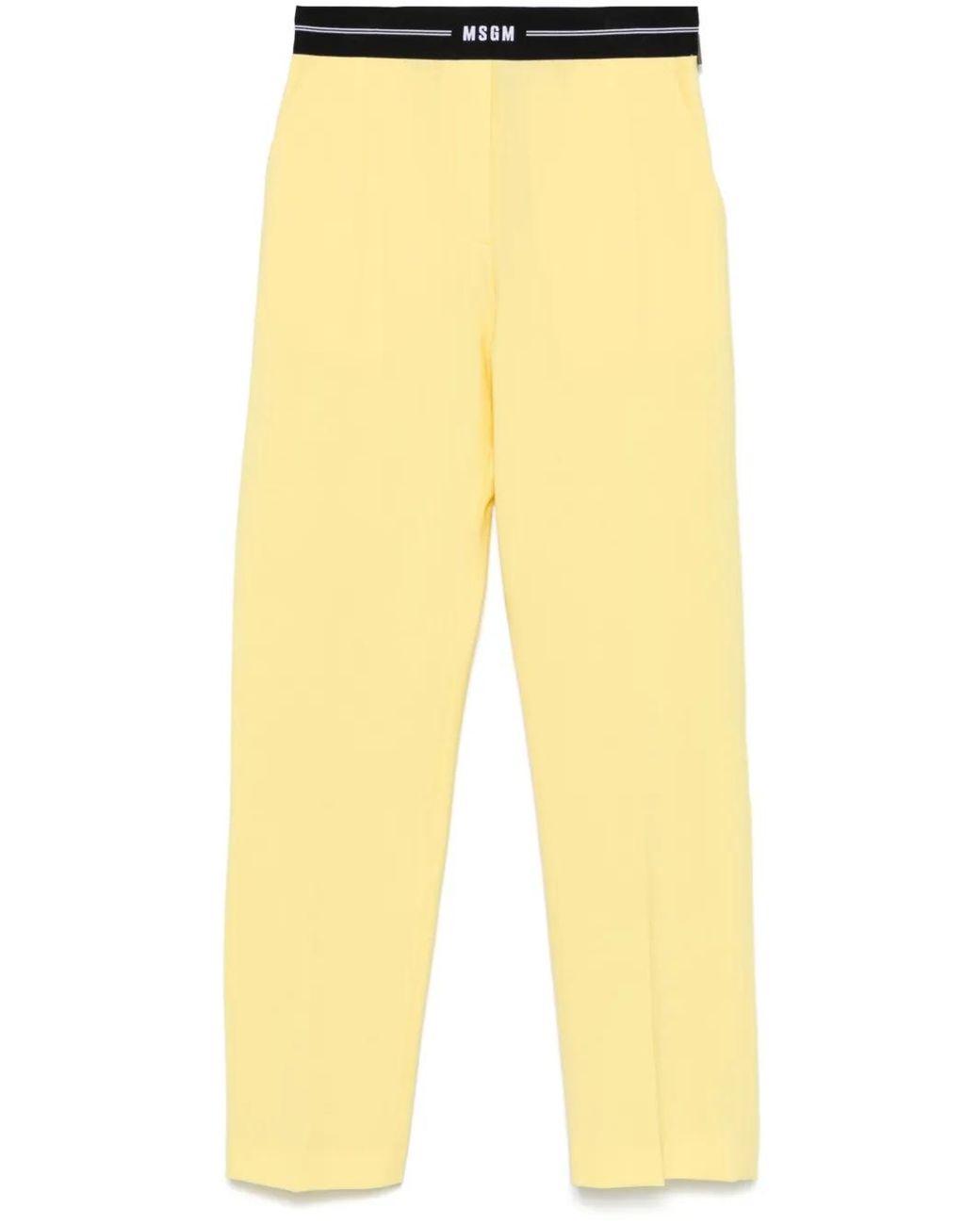 MSGM Yellow Logo-Waistband Trousers