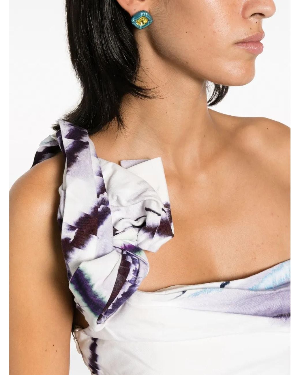 Gemy Maalouf White Tie-Dye Print One-Shoulder Dress