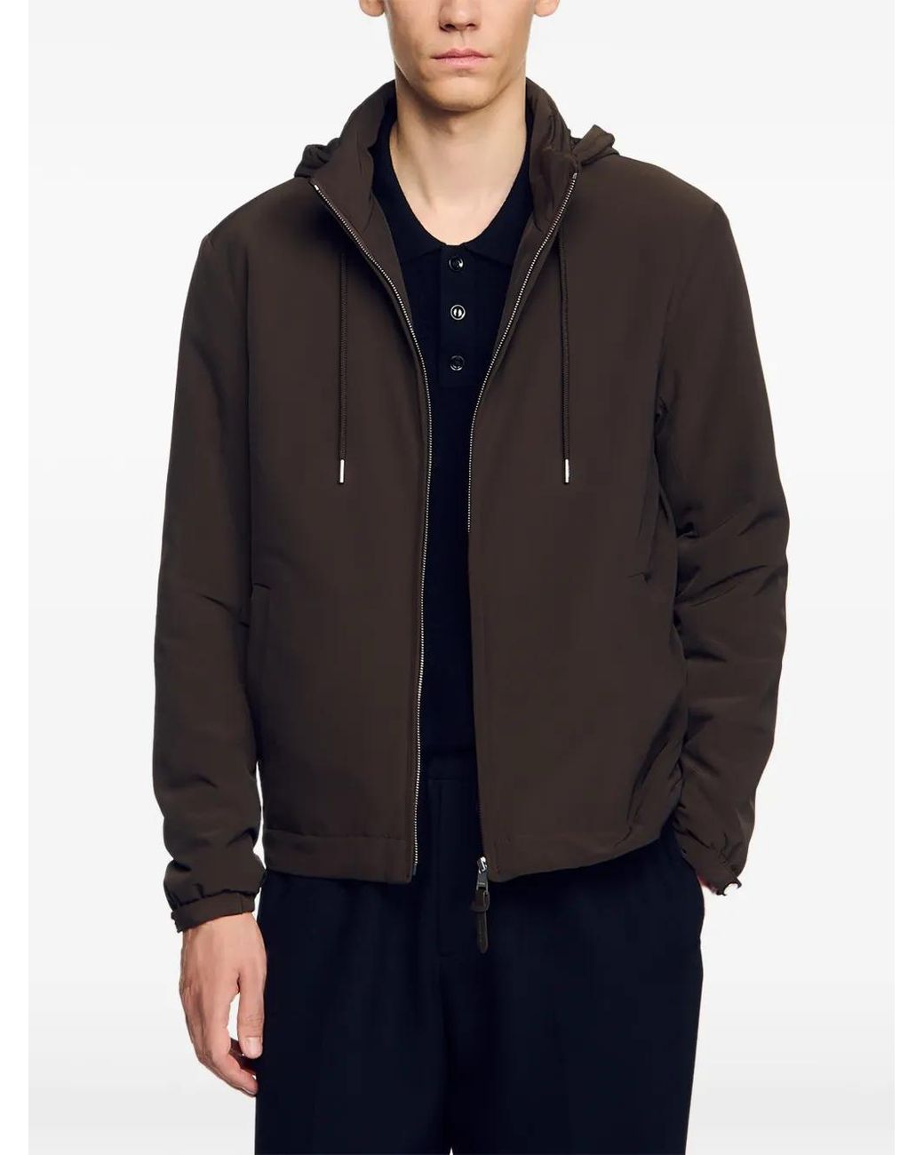 Sandro Brown Hooded Zip-Up Jacket for men