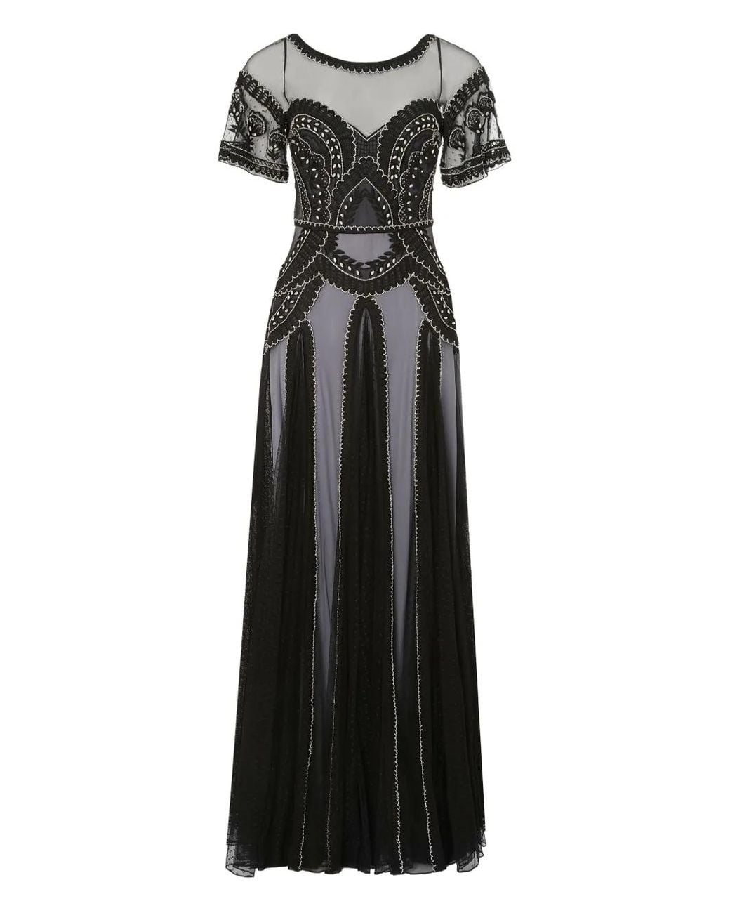 Temperley London Black Camile Embroidered Pleated Gown