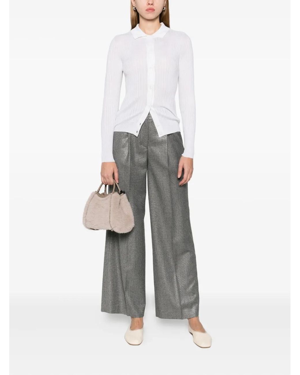 Peserico Gray Metallic-Effect Pants