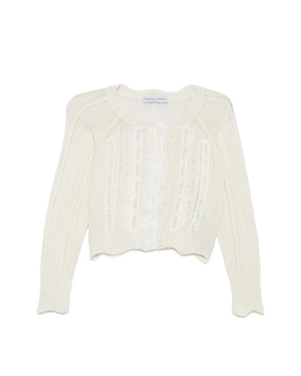 Ermanno Scervino White Lace-Panelled Pointelle-Knit Cardigan