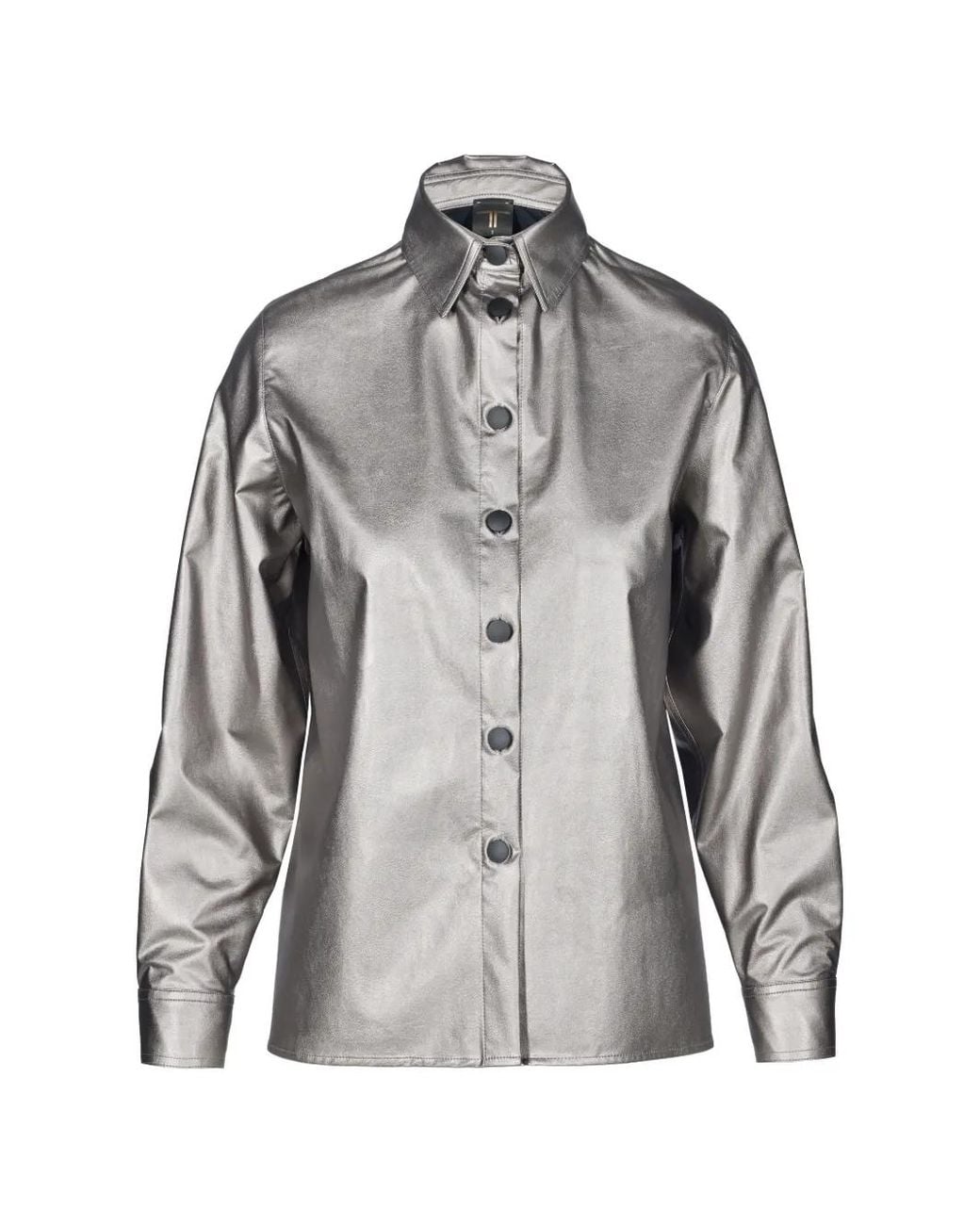Tessitura Gray Metallic-Effect Button-Up Shirt