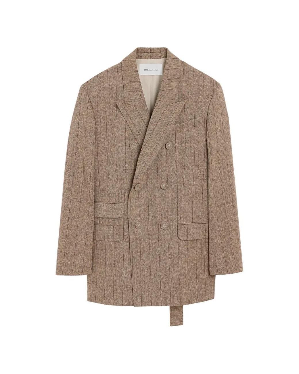 AMI Brown Double Breasted Striped Wool Blazer for men