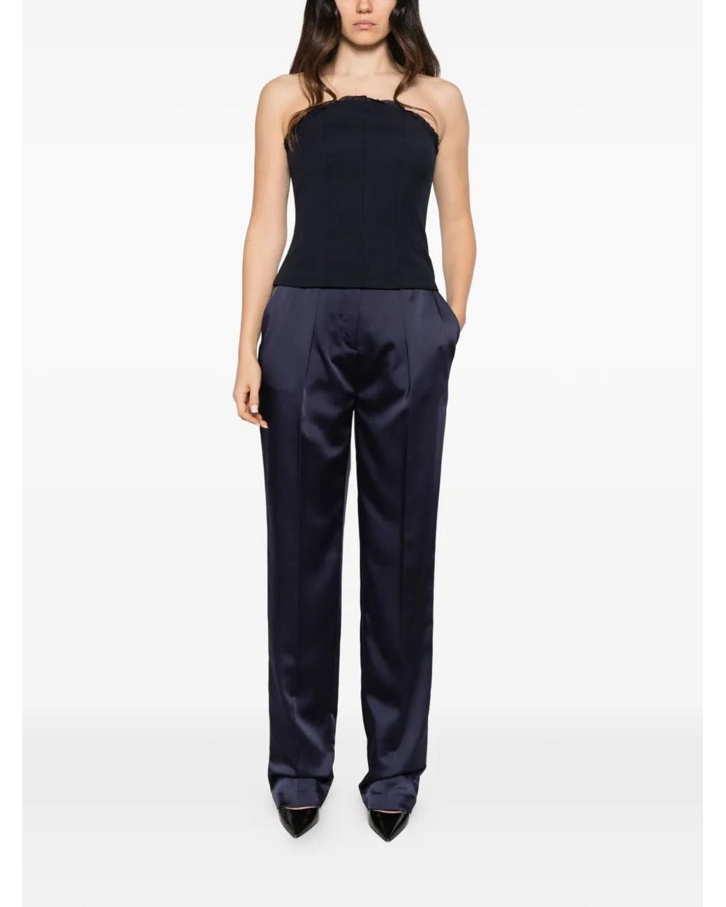Marella Blue Ruffle-Trim Strapless Top