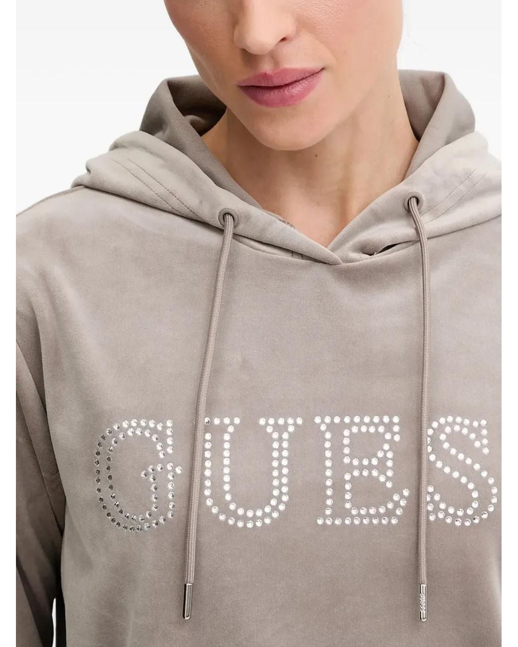 Guess Gray Rhinestone Logo Sweatshirt