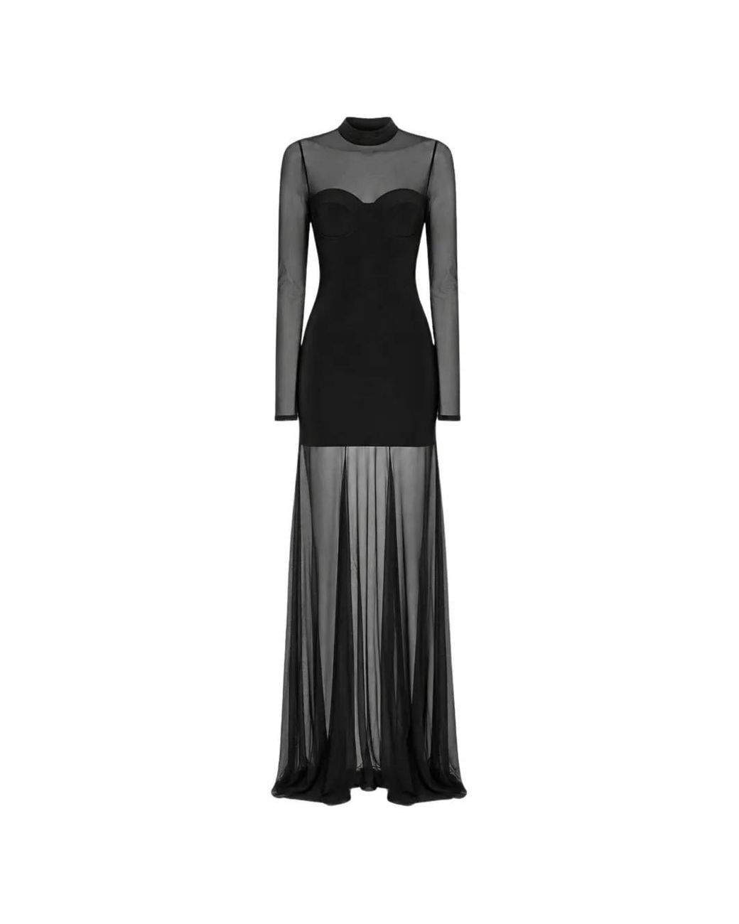 OW Collection Black Kya Mesh-Panel Maxi Dress