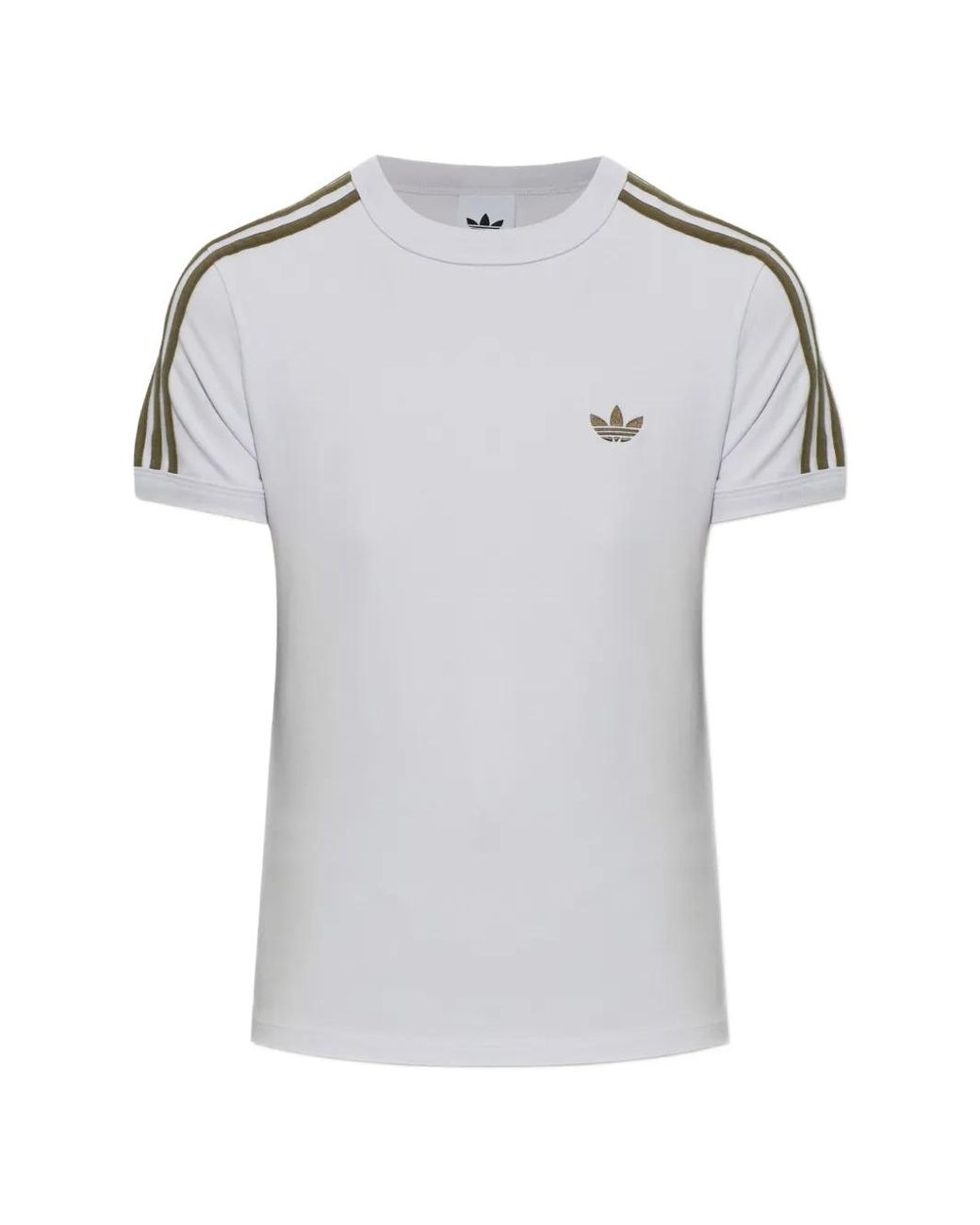 Adidas Gray Logo-Embroidered Stripe-Detail T-Shirt