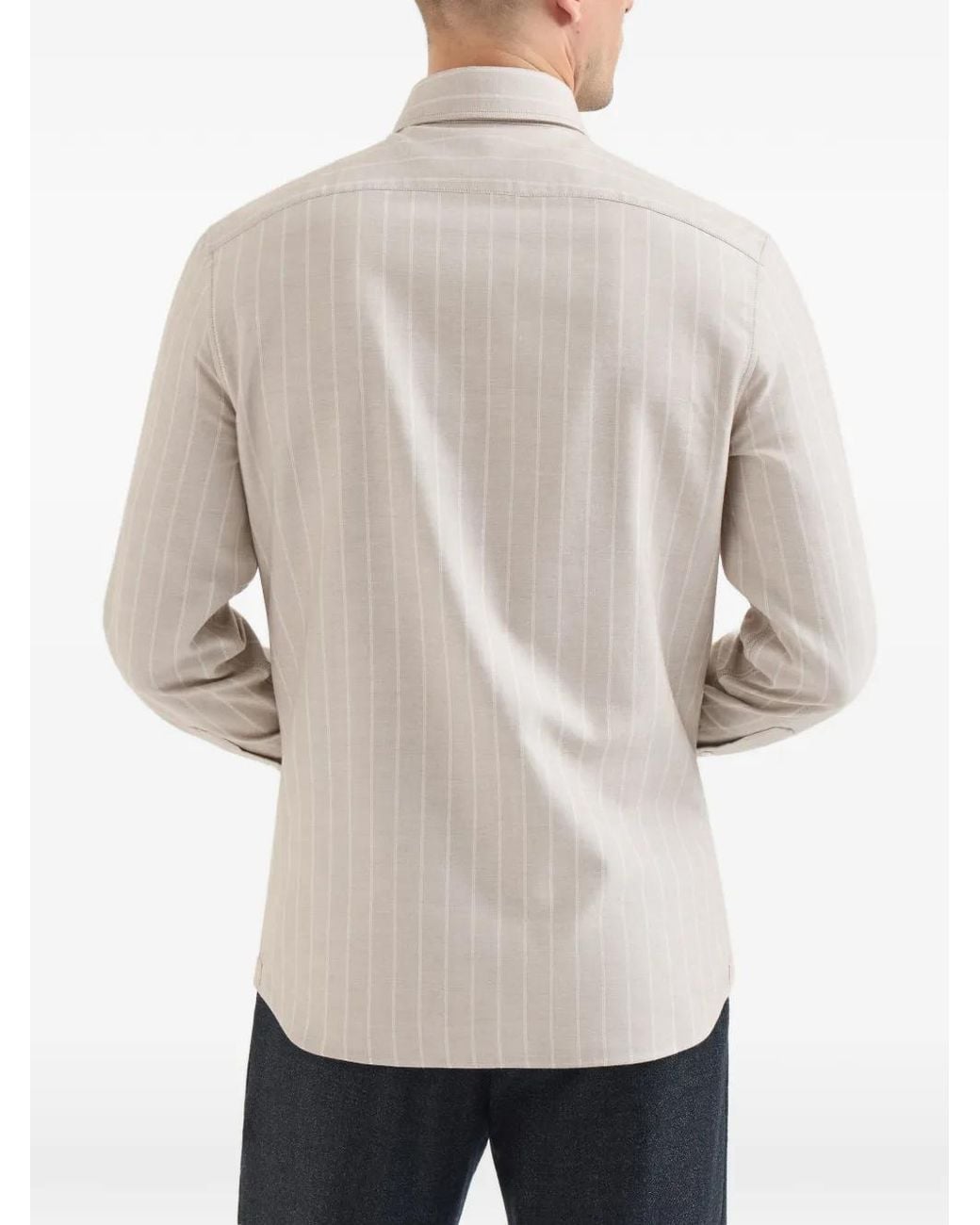 Brunello Cucinelli White Lyocell And Cotton Chalk Stripe Flannel Shirt With Spread Collar for men