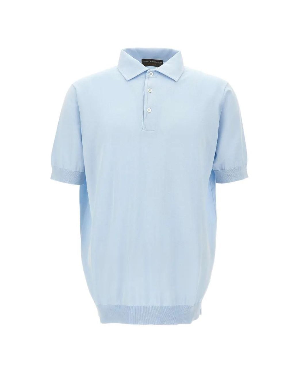 FILIPPO DE LAURENTIIS Blue Cotton-Crepe Short-Sleeve Polo Shirt for men