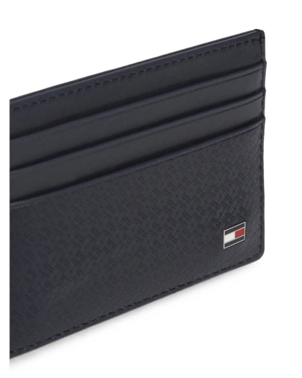 Tommy Hilfiger Black Monogram-Embossed Leather Card Holder for men