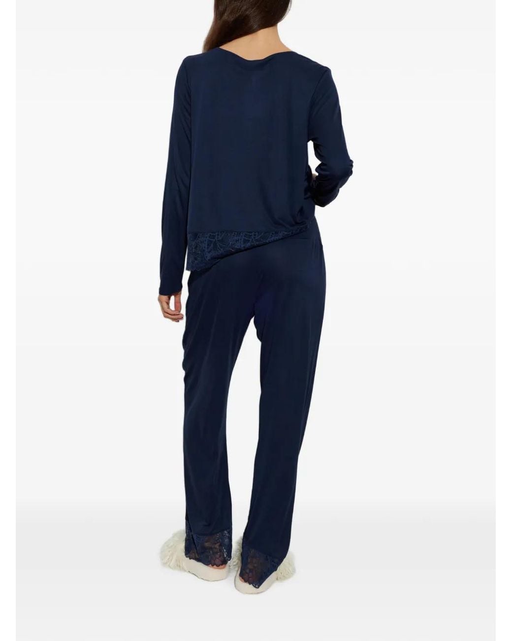 Hanro Blue Azelia Lace-Trim Pajamas