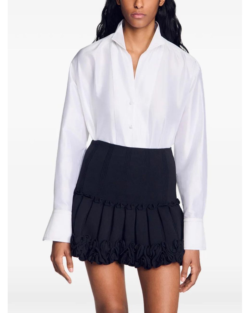 Sandro White Oversized Silk Satin Shirt