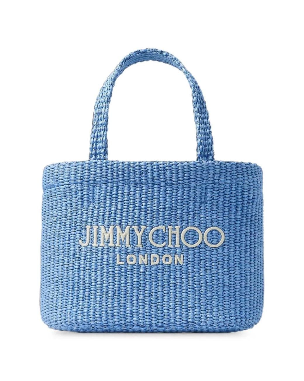 Jimmy Choo Blue Beach Logo-Embroidered Tote Bag