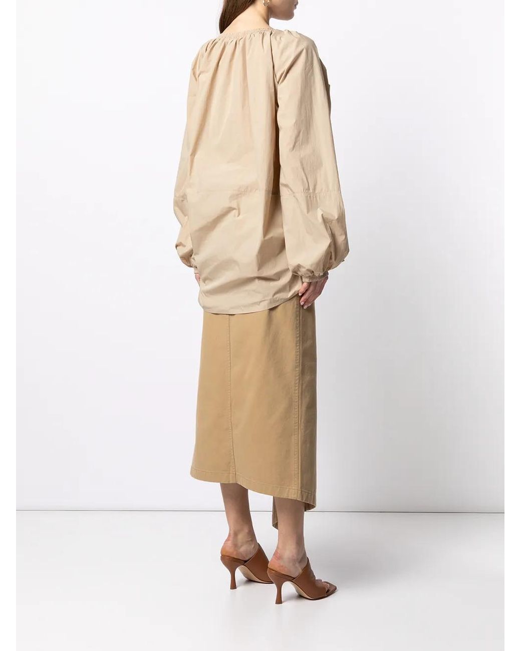 Goen.J Natural Off-Shoulder Puff-Sleeve Blouse