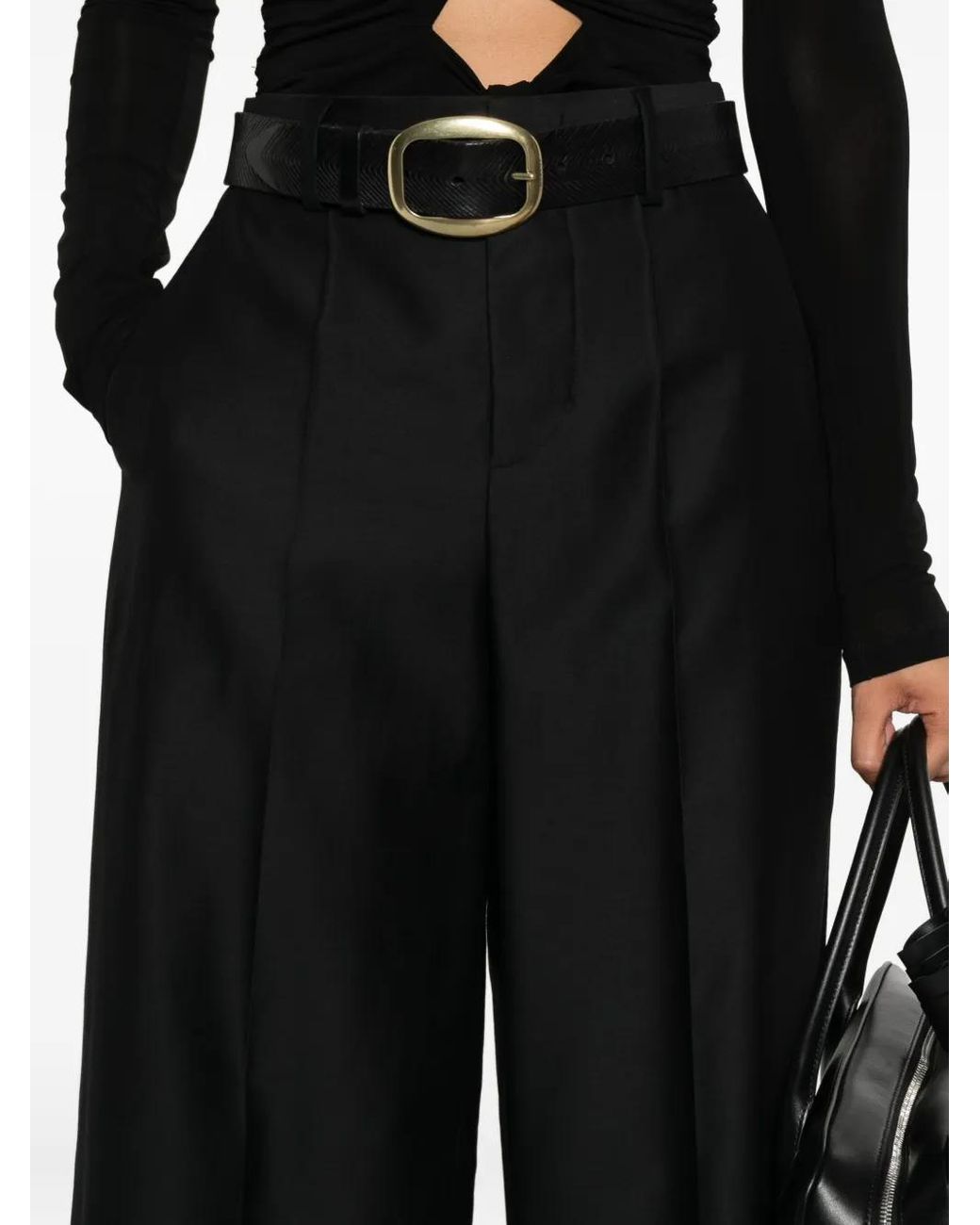 Alberta Ferretti Black Wide-Leg Wool Blend Trousers With High Waist