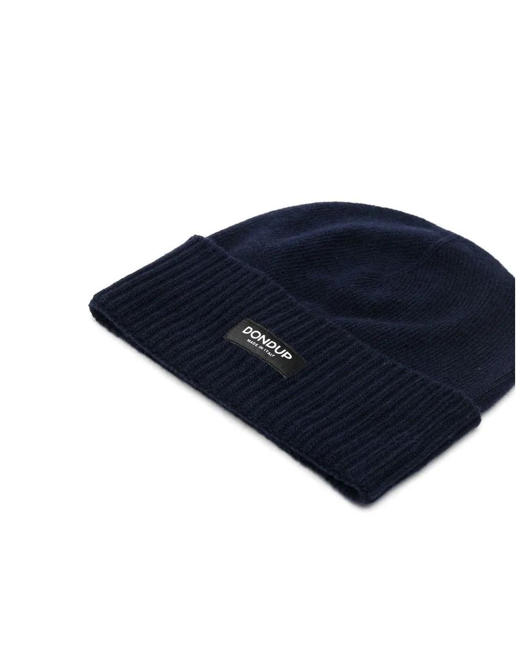 Dondup Blue Logo-Patch Ribbed Beanie for men