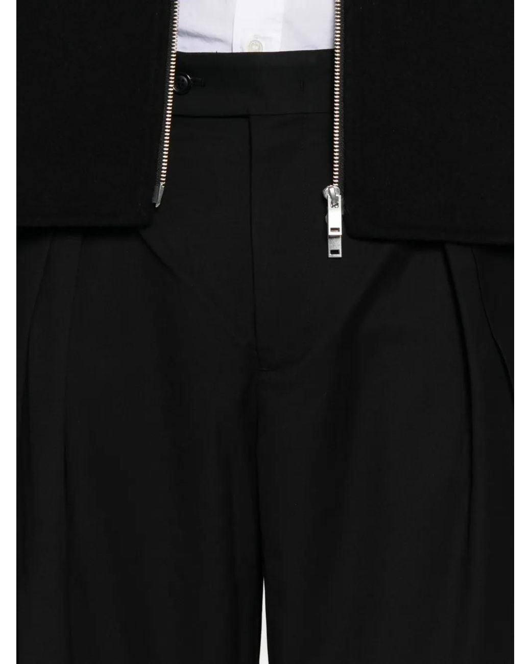 TONYWACK Black Pleated Wide-Leg Trousers for men