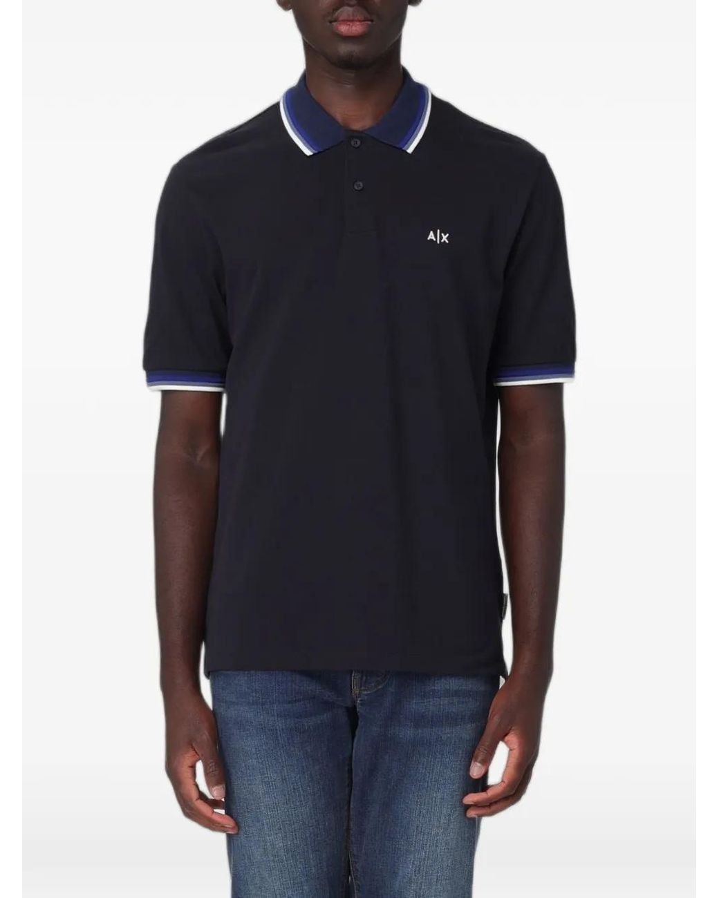 ARMANI EXCHANGE Blue Logo-Embroidered Polo Shirt for men