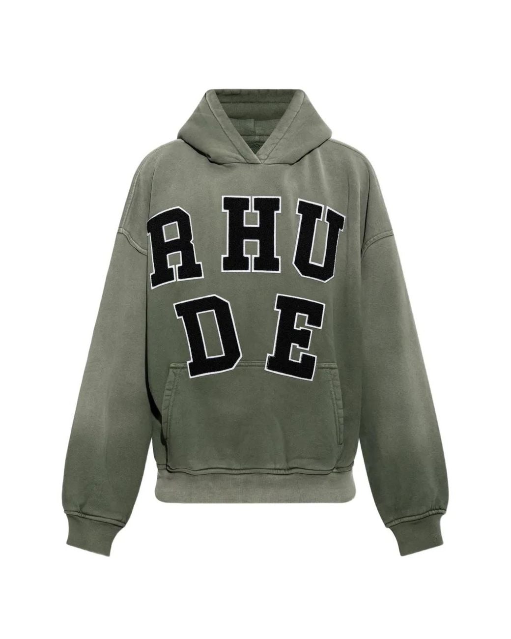 Rhude Green Logo-Patch Hoodie for men