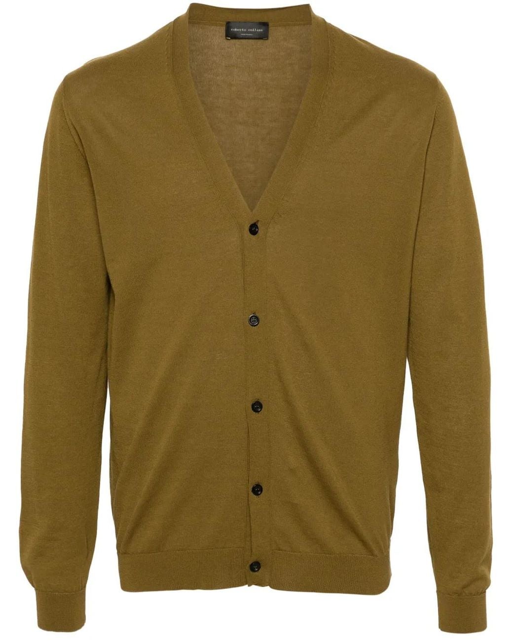 Roberto Collina Green Button-Up Fine-Knit Cardigan for men