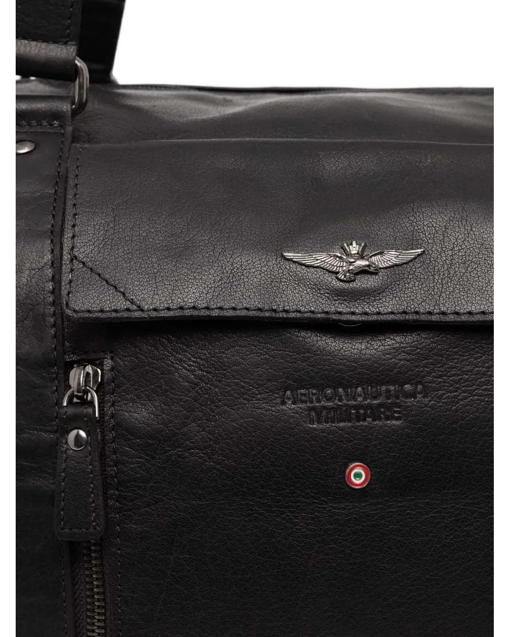 Aeronautica Militare Black Logo-Plaque Leather Holdall for men