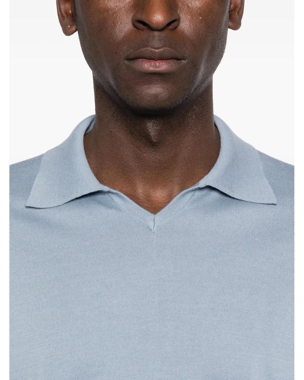 Brunello Cucinelli Blue V-Neck Short-Sleeve Top for men