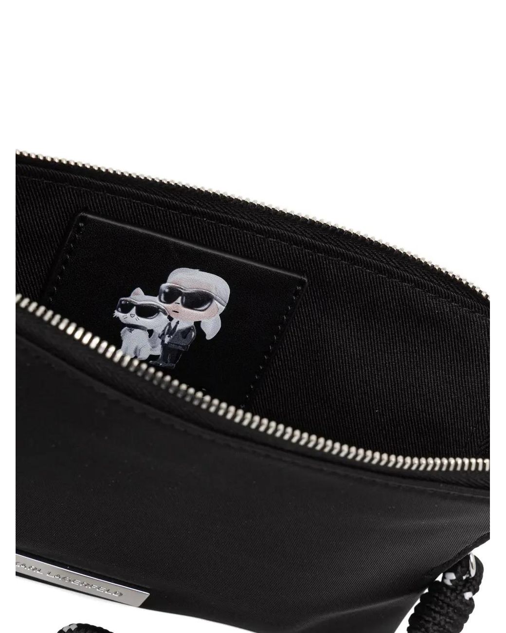 Karl Lagerfeld Black Logo-Plaque Rope-Trim Clutch Bag