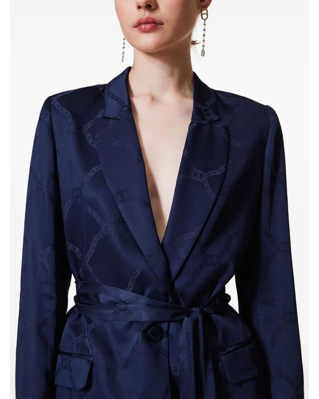 Twinset Blue Logo-Jacquard Blazer