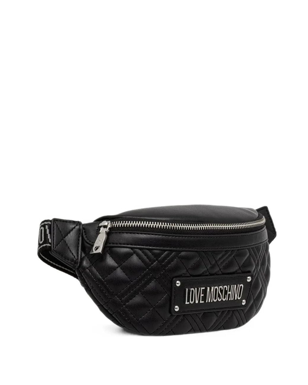 Love Moschino Black Quilted Logo-Plaque Belt Bag