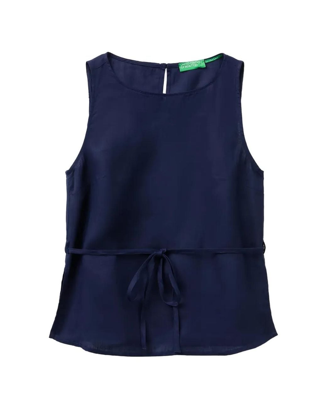 Benetton Blue Sleeveless Belted Blouse
