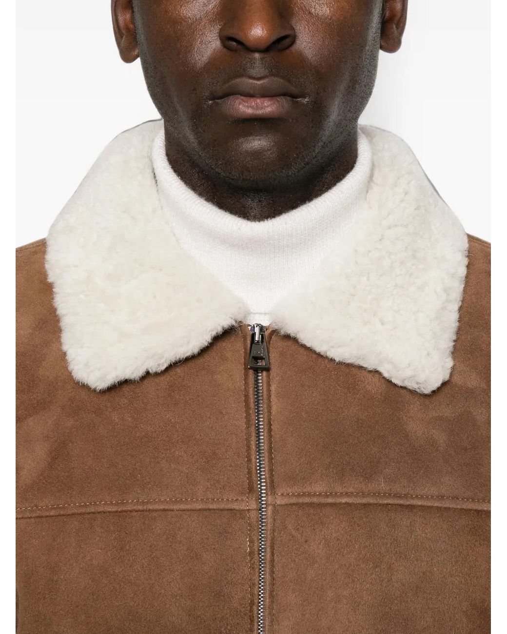 Manzoni 24 Brown Shearling-Collar Zip-Up Jacket for men