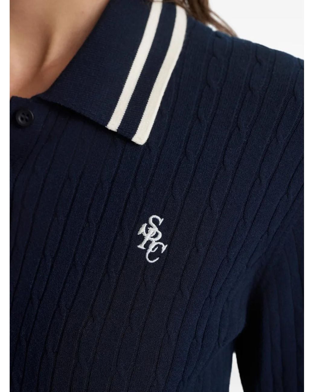 Sporty & Rich Blue Cable-Knit Striped Polo Shirt