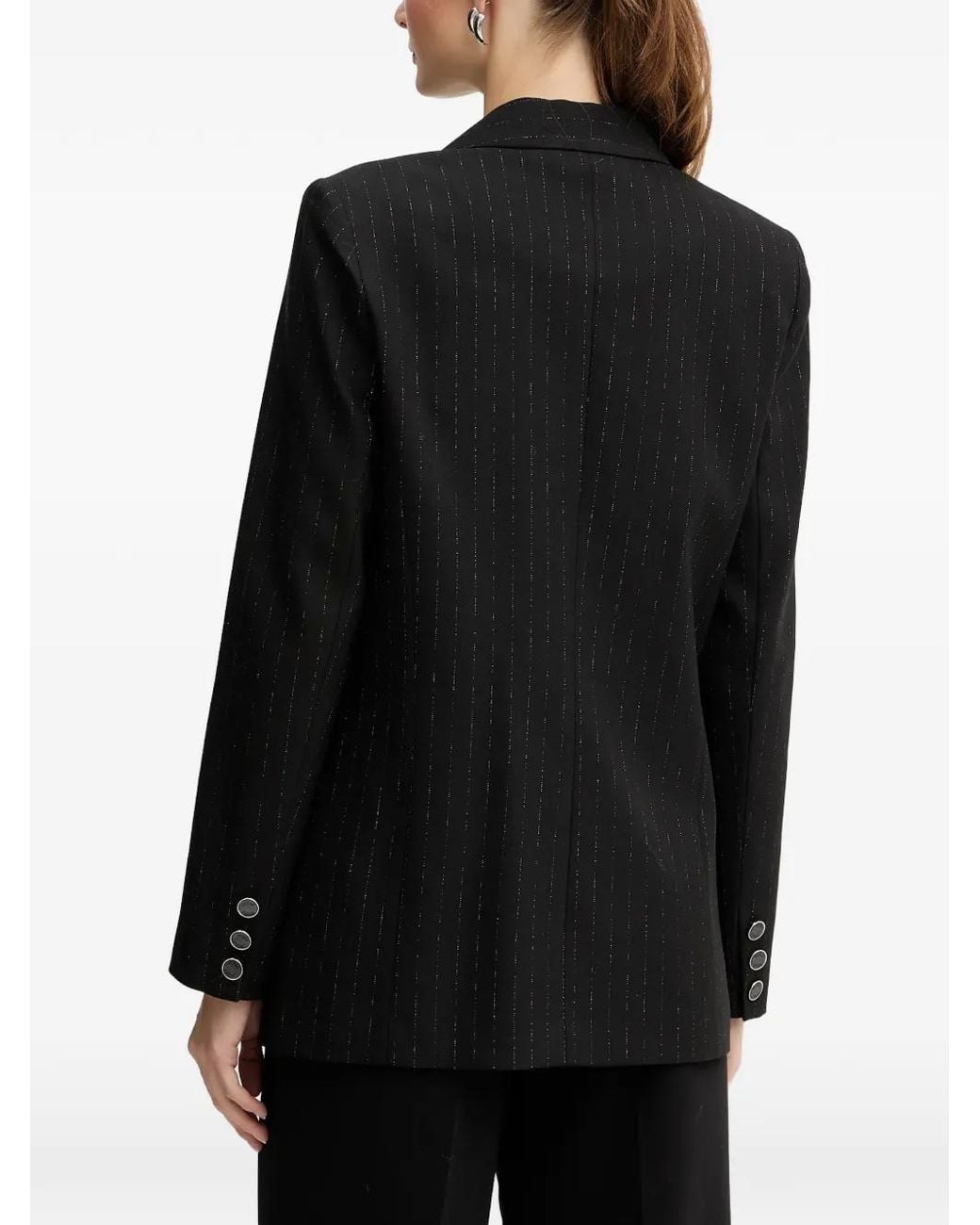 Guess Black Double-Breasted Pinstriped Blazer
