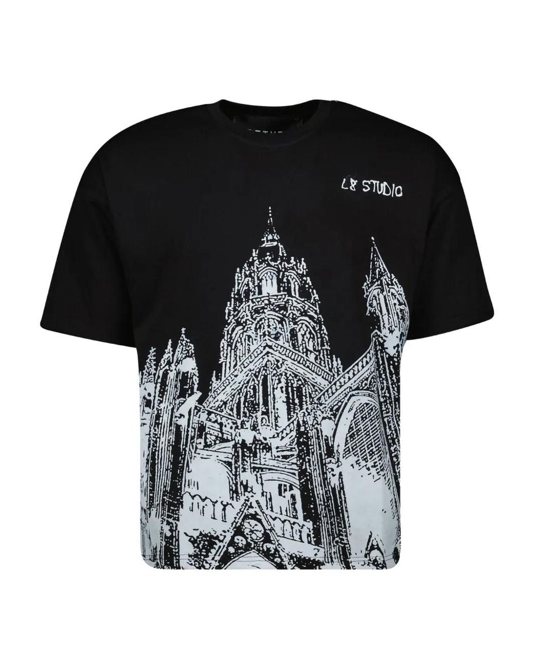 L8 Studio Black Cathédrale Printed T-Shirt for men