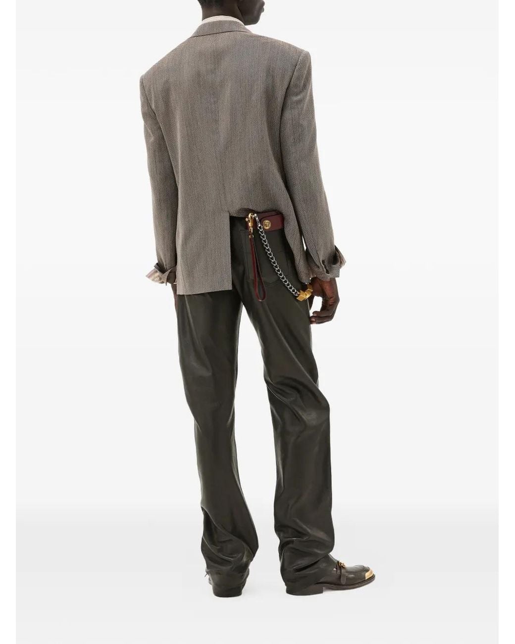 Versace Black Embossed Leather Trousers for men