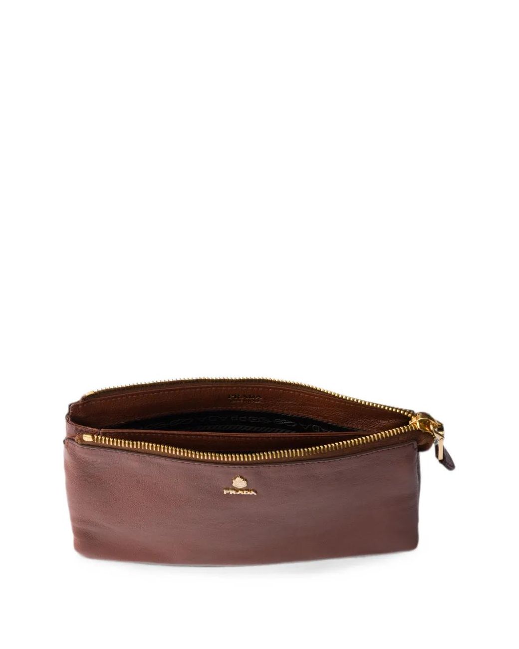 Prada Brown Leather Zipper Pouch