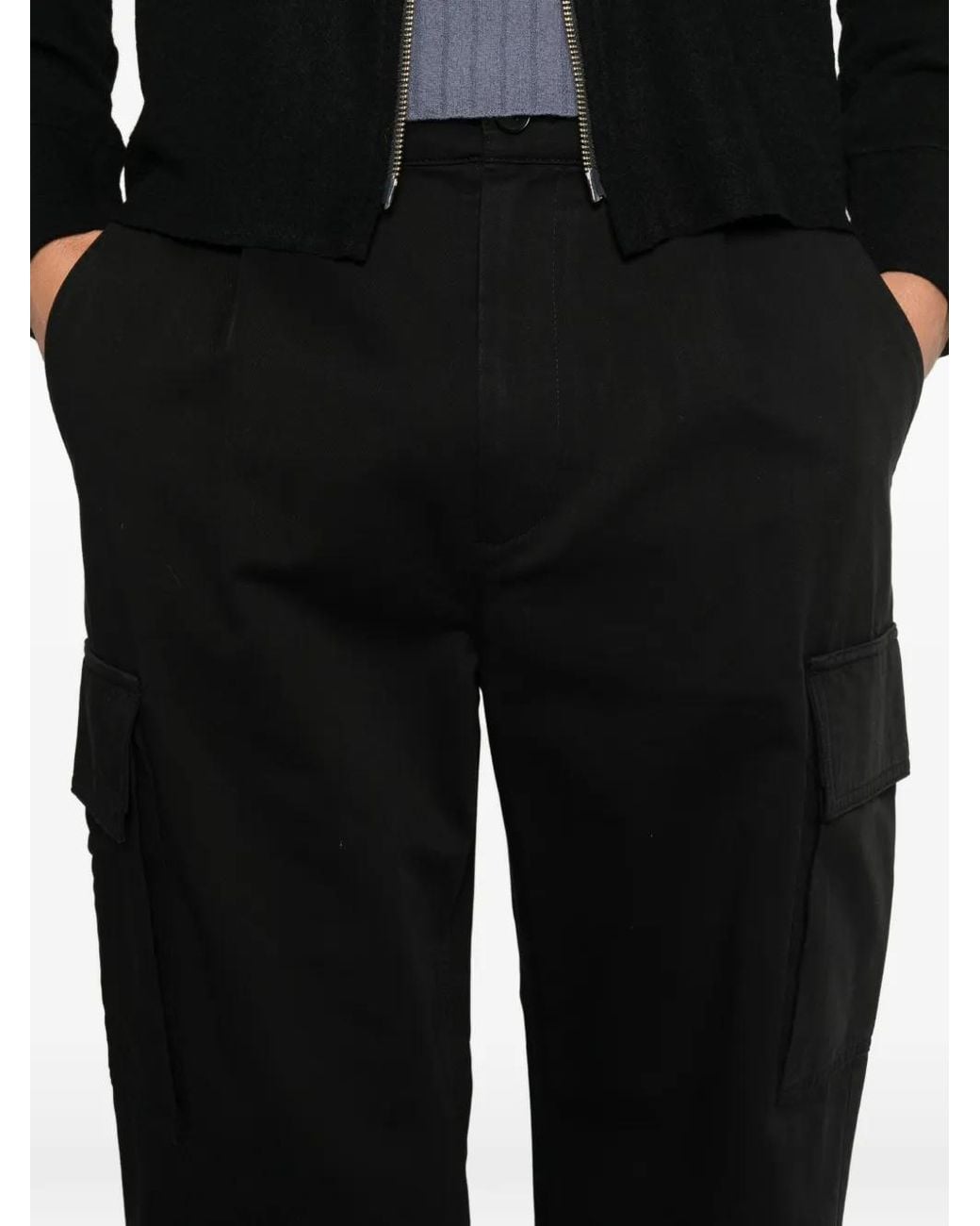 TONYWACK Black Pleated Wide-Leg Cargo Pants for men