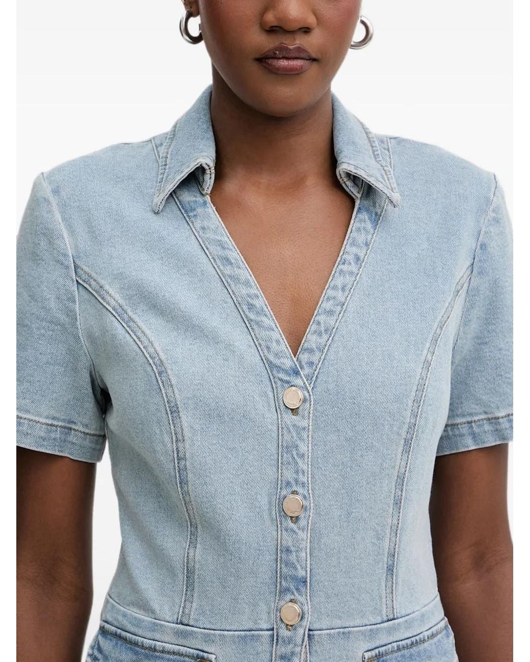 Morgan Blue Pleated-Skirt Denim Mini Dress
