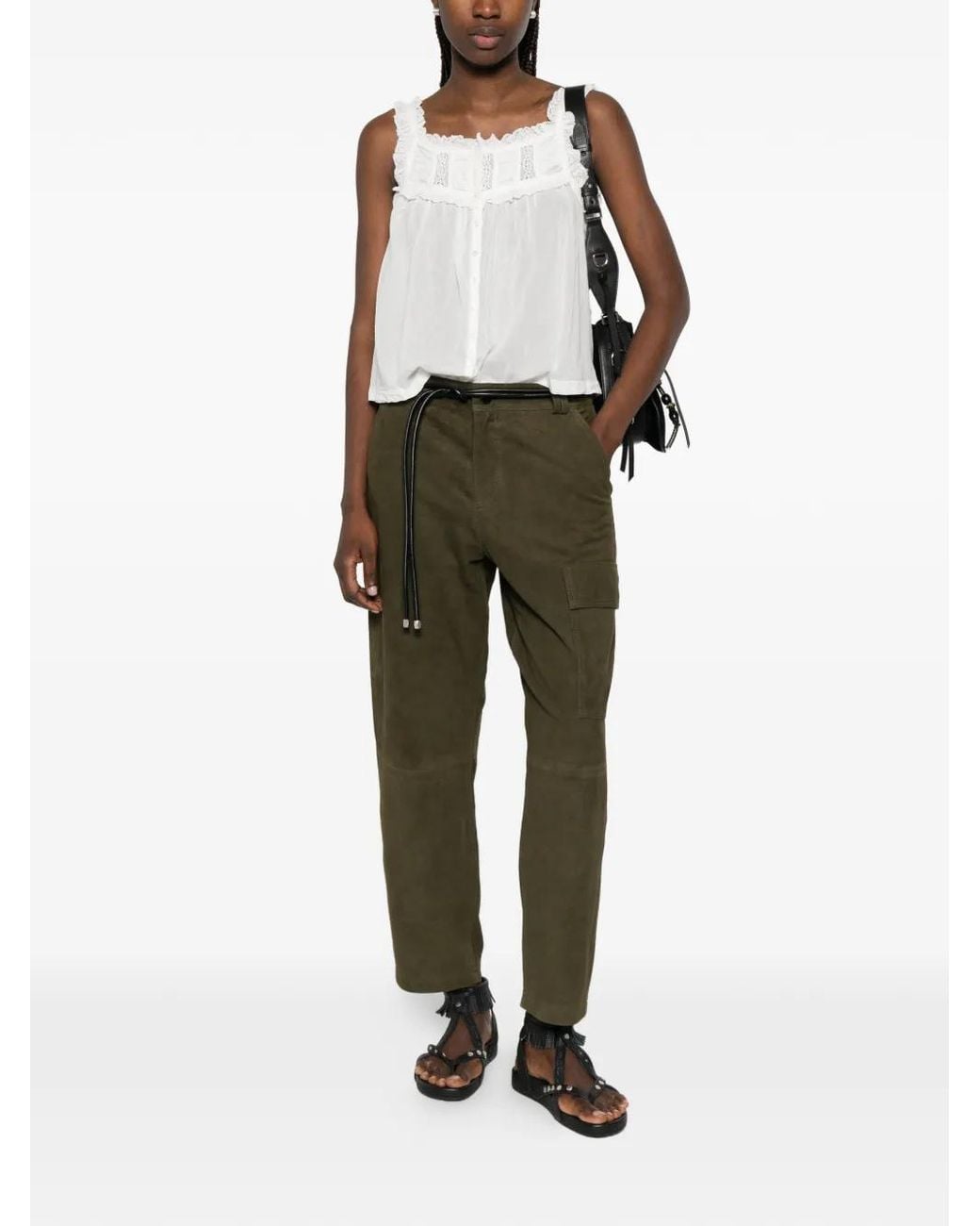 Ba&sh Green Leather Trousers