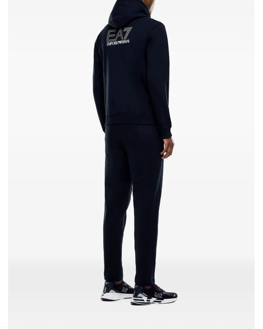 EA7 Blue Pure Cotton Tracksuit With Hood for men