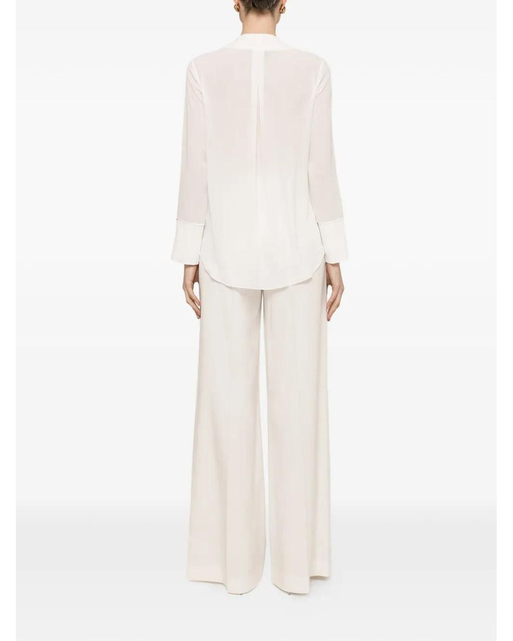 Nissa White V-Neck Chiffon Top