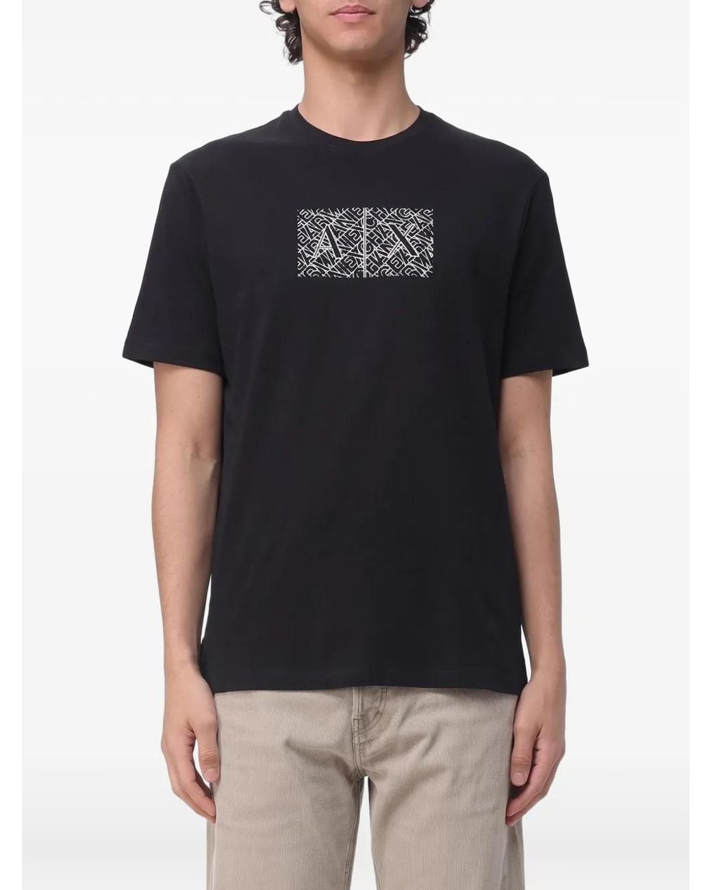 ARMANI EXCHANGE Black Logo-Print Cotton T-Shirt for men