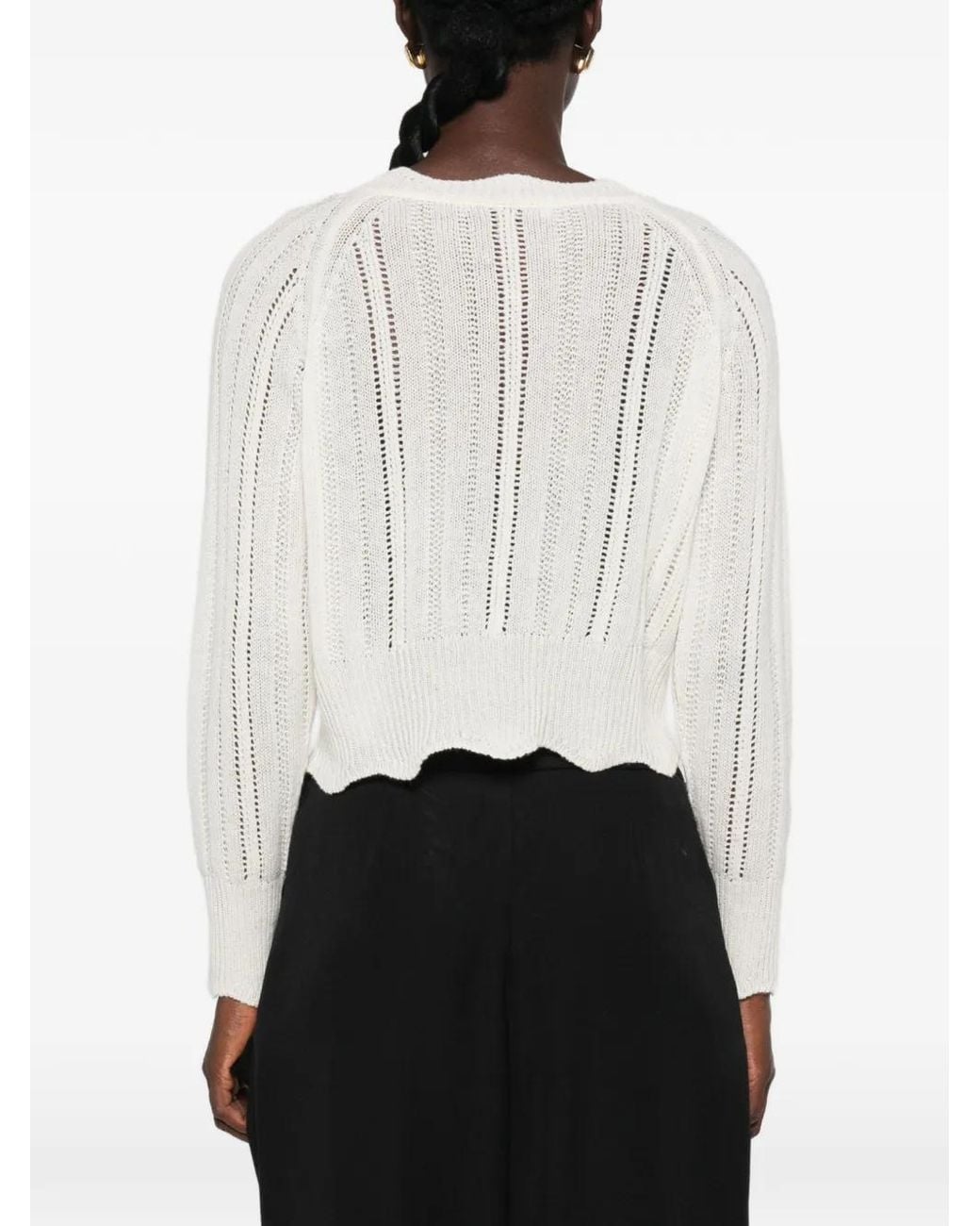 Ermanno Scervino White Lace-Panelled Pointelle-Knit Cardigan
