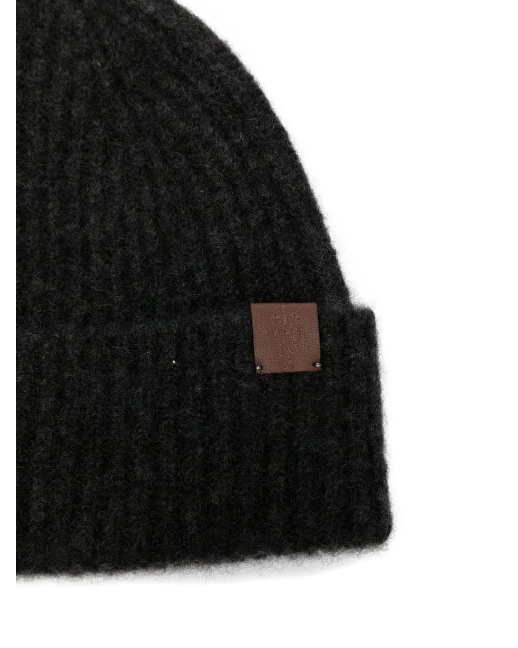 Eleventy Black Ribbed-Knit Beanie Hat for men